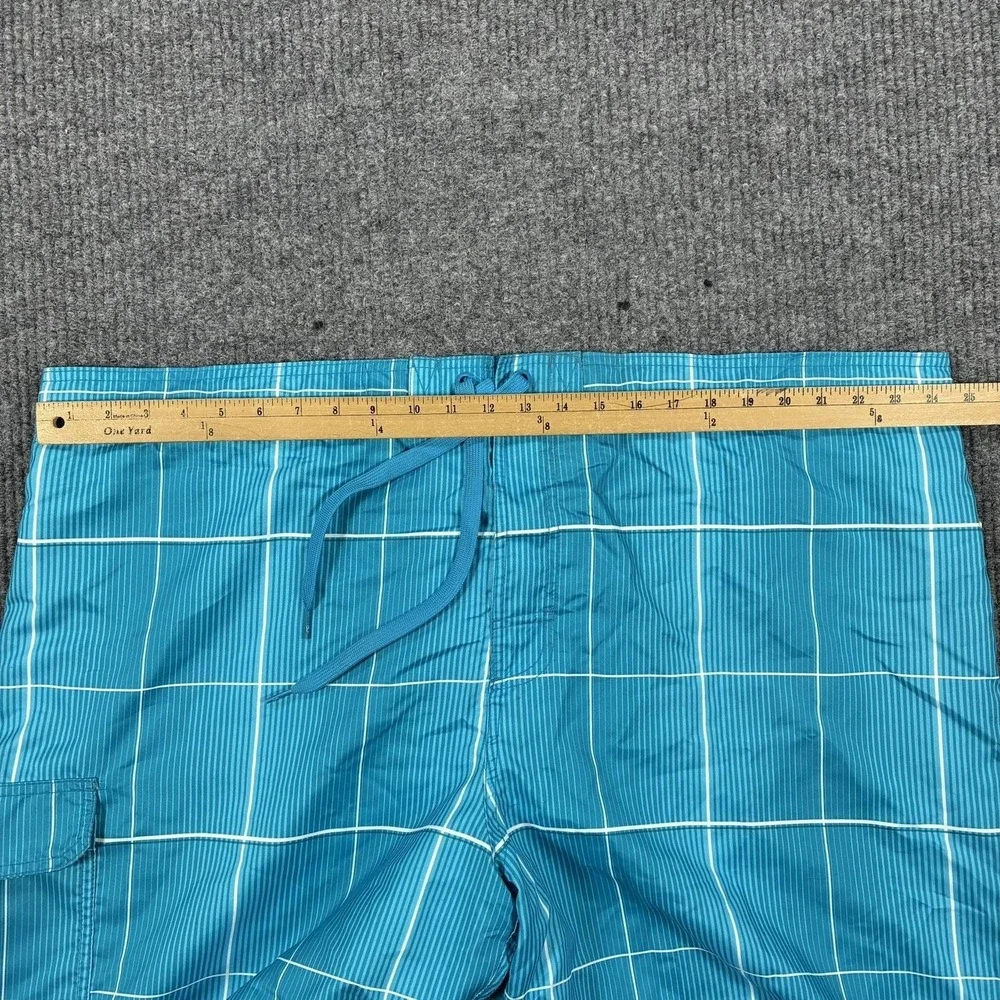 Op Board Shorts Mens Size 3XL Aqua Blue Plaid Swim Trunks Mesh Lined Pockets